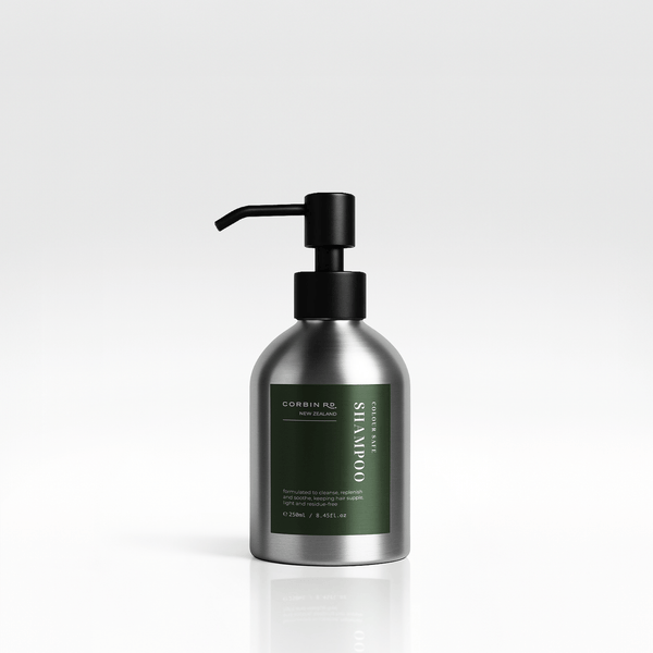 Corbin Rd Shampoo silver pump bottle — protein-rich gentle shampoo NZ